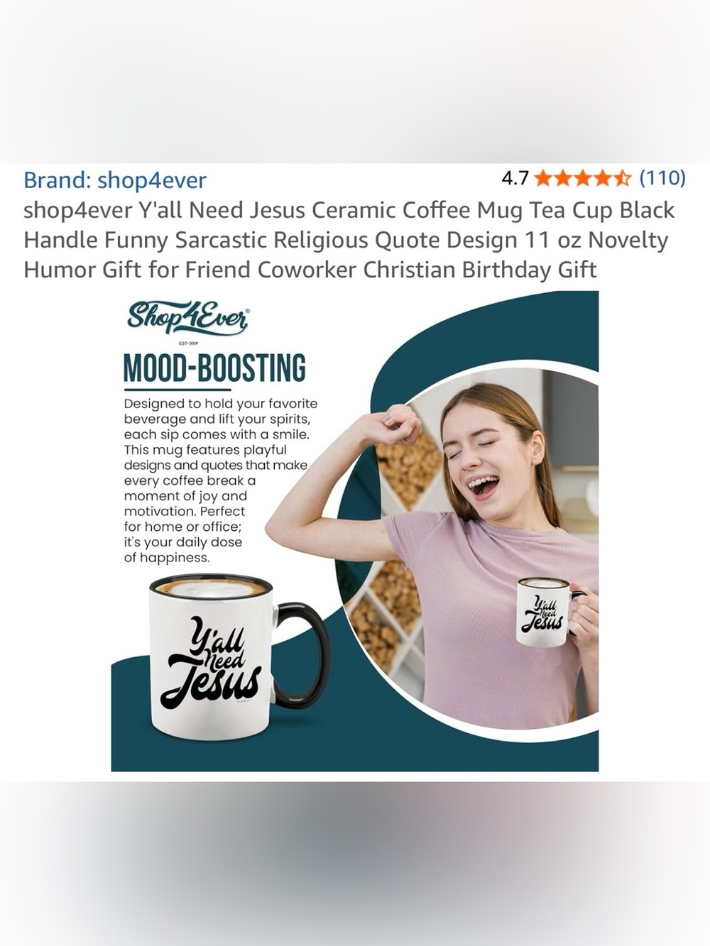 #3189**White and Black 'Y'all Need Jesus' Ceramic Coffee Mug - Picture 5 of 17